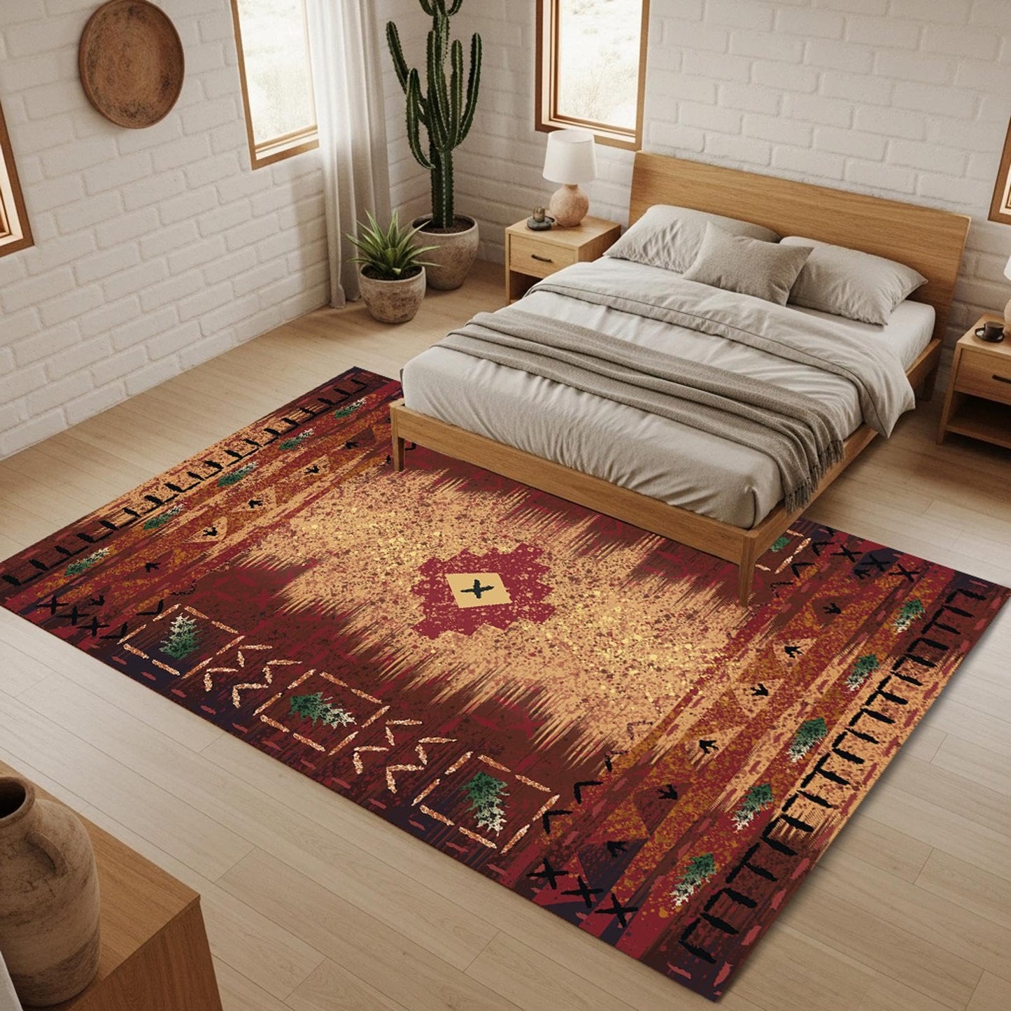 Southwestern Tribal Rug 3x5 – Rustic Western Aztec Area Carpet for Living Room, Bedroom or Cabin – Washable, Non-Slip, Fade-Resistant, Pet-Friendly, Earth Tone Floor Mat for Home Decor