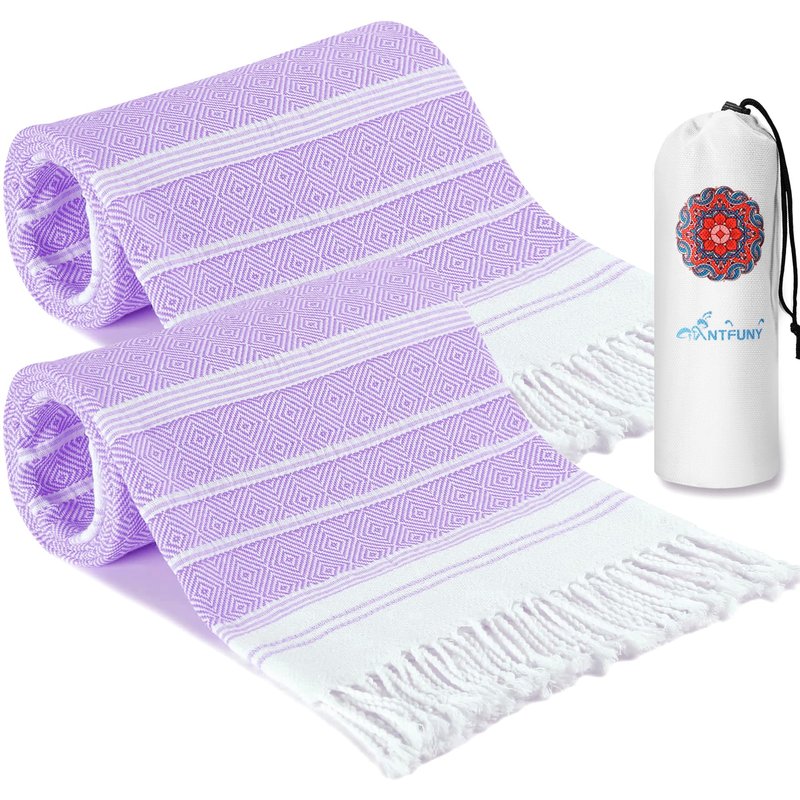 2 Pack Turkish Beach Towel Vacation Essentials Quick Dry Sand Free Soft Absorbent Adult Oversized Bath Pool Swim Long Wide Stripe Towel Sound Cloud Linen Sandfree Chamoi Mat Summer Thing Thin Travel