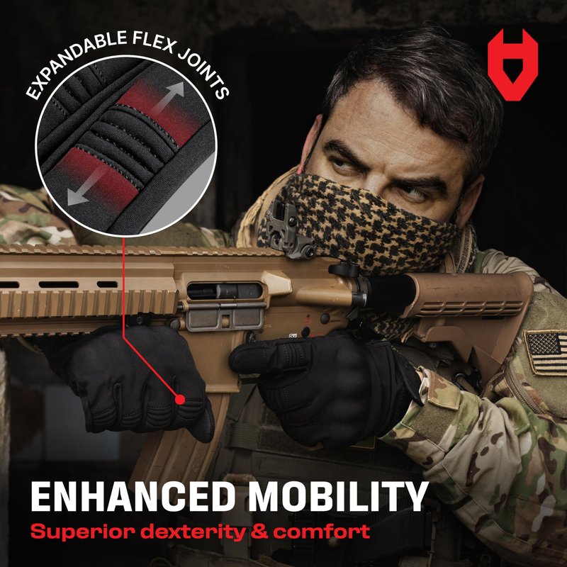 NoCry Water Resistant Tactical Shooting Gloves for Men with Soft Padded Knuckle Guards and Reinforced Palm with Non-Slip Grip — Ideal Heavy Duty Black Airsoft Gloves