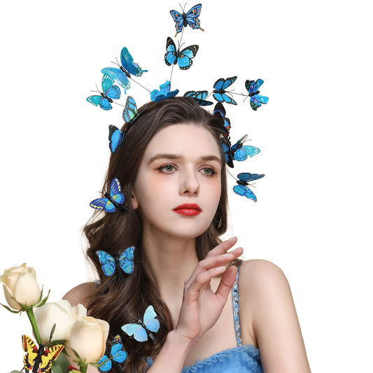 Gionforsy Butterfly Fascinator Headband Monarch Butterfly Crown Tea Party Halloween Costume Hairpin (Blue)