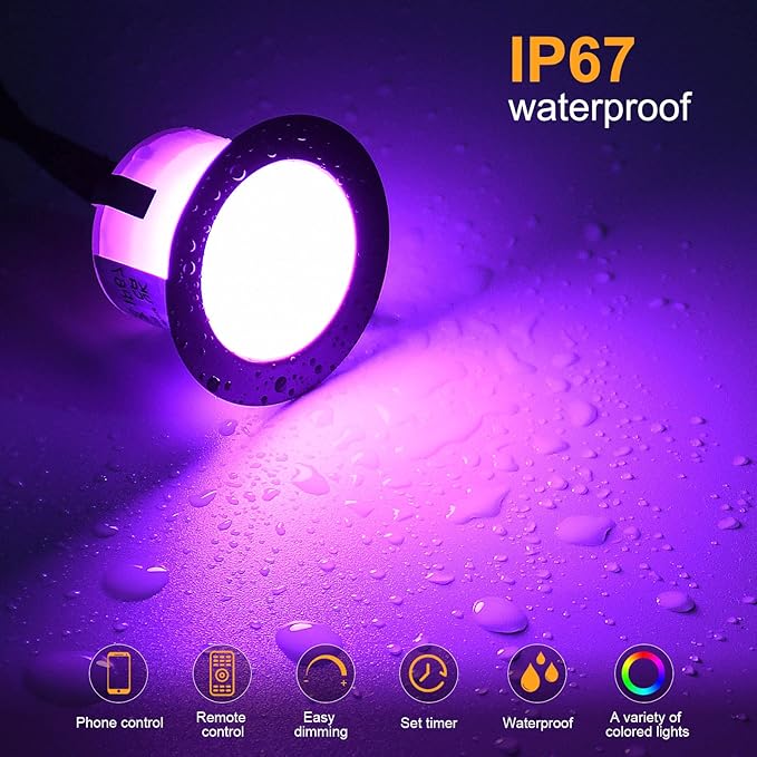 Smart LED Deck Light Kits - 30 Pack of 1.77" Low Voltage Recessed RGBW Deck Lights IP67 Waterproof for Outdoor Landscape Lighting on Steps, Floors & Pathways, Compatible with Alexa & Google Assistant