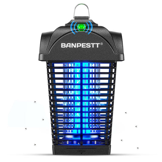 BANPESTT Bug Zapper Outdoor, Mosquito Zapper with Dusk-to-Dawn Light Sensor, Waterproof Fly Zapper, Electric Mosquito Killer for Garden, Patio, Balcony, Courtyard(Black