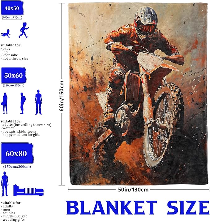 Dirt Bike Throw Blanket for Boys Girls Kids Adults Women, Fuzzy Warm Soft Cozy Flannel Blankets Gifts for Bedroom, Couch, Travel, Home Decor 50x60 in