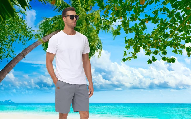 QPNGRP Men's Stretch Waist Casual Grey Shorts with 5 Pockets Include 1 Zipper Pocket 34