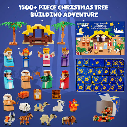 Nativity Advent Calendar 2025 Kids- 24 Days Christmas Giftcountdown Calendar Set 1500 PCS Building Blocks Kits, Stocking Stuffer Building Toys for Boys & Girls, Teens & Adults with Individual Packaging