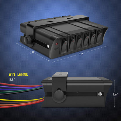 Nilight - 6 Gang Rocker Switch Box SPST Toggle Switch Panel 12V 24V 20A Switch Panel 60Amp Max for Automotive Cars Vehicles Boats RVs Campers SUVs