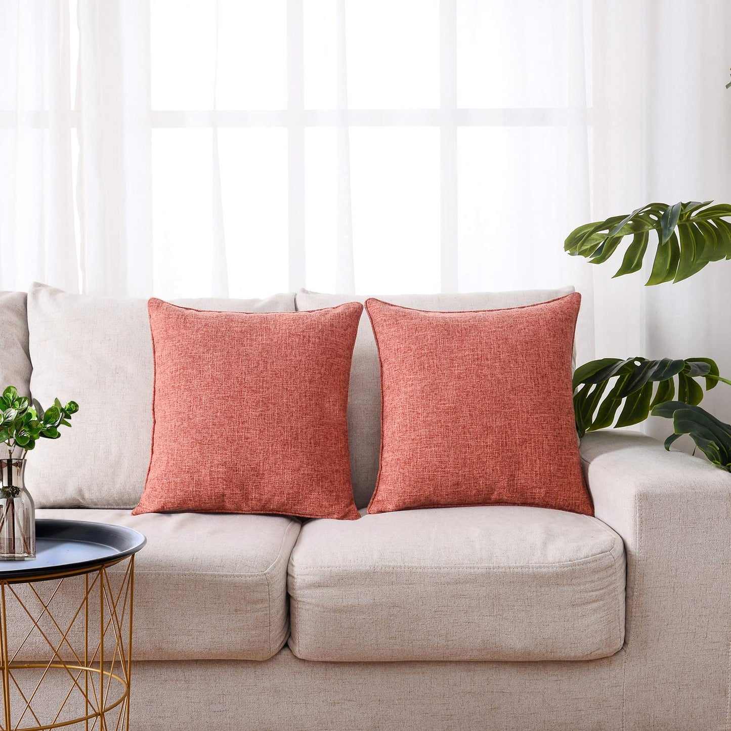 HPUK Decorative Throw Pillow Covers Set of 4 Square Couch Pillows Linen Cushion Cover for Couch Sofa Living Room, 18"x18" inches, Blue