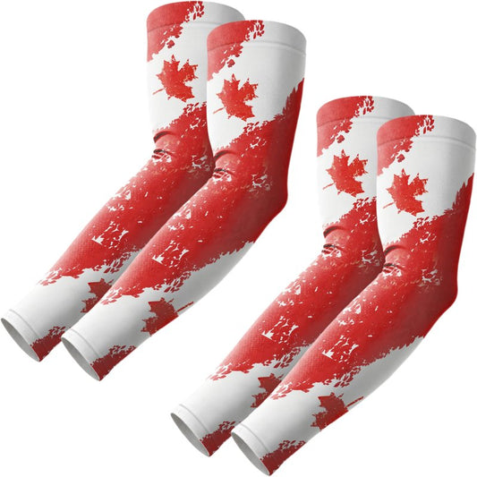 ROXUN 2 Pairs Flag Arm Sleeves Cooling UV Protection for Men Women Soccer Football Sports Canada Flag-2