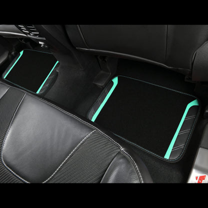 CAR PASS Leather Steering Wheel Cover and Waterproof Car Floor Mats,Microfiber Universal Car Combo Fit for 95% Sedan,SUV,Cars,14.5-15inch Sporty Anti-Slip Safety Comfortable Design(Black&Mint)