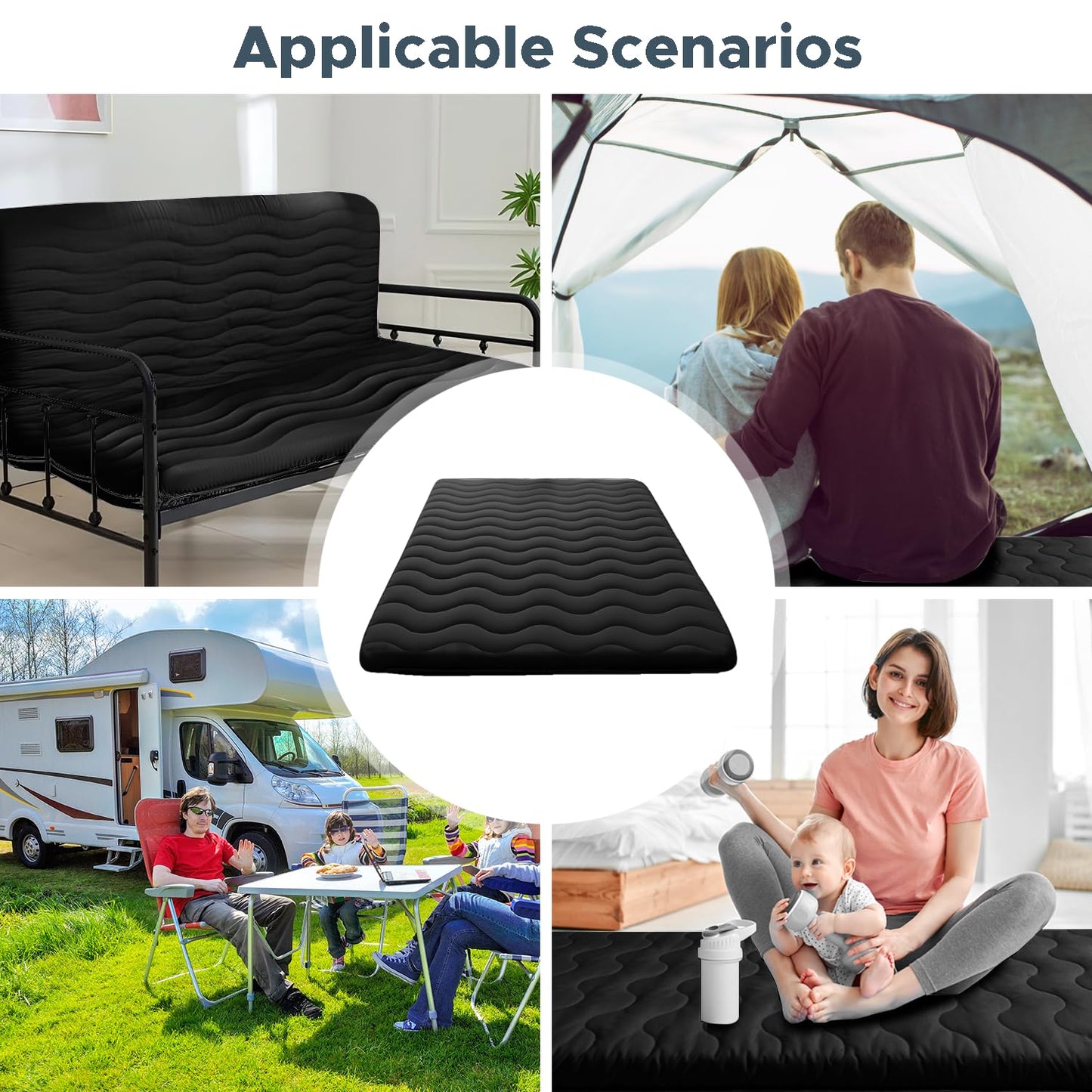 Japanese Floor Mattress, 100% High Density Comfortable Foam, 4" Thicken Foldable Mattress Tatami Mat Sleeping Pad, Ideal for Comfort and Support, Kids Floor Lounger Pillow Bed Sofa, Black, Queen