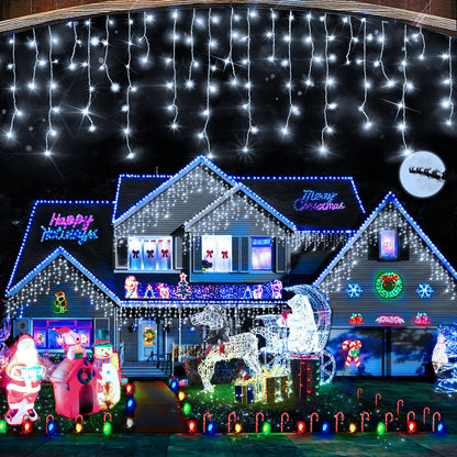 Hezbjiti Christmas Lights Decorations Outdoor, 1600LED 164FT Ice Fairy Lights 8 Modes 320 Drops Fairy String Lights for Christmas Decor Eaves Party Yard Garden