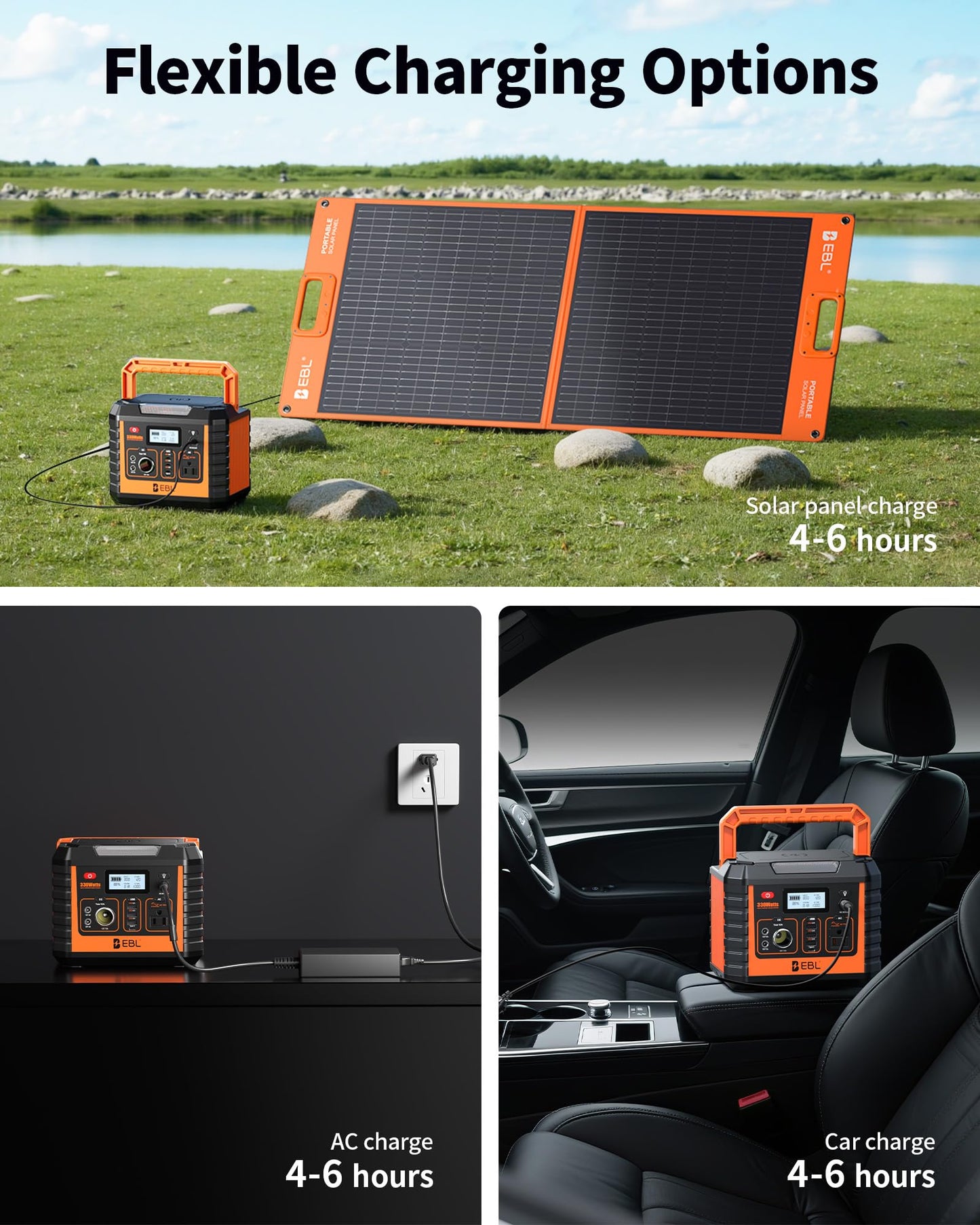 EBL Portable Power Station 300, 110V/330W Pure Sine Wave Solar Generator (Solar Panel Not Included) - Surge 600W Backup Lithium Batteries AC Outlet for Blackout Outdoors Camping Hunting Travel
