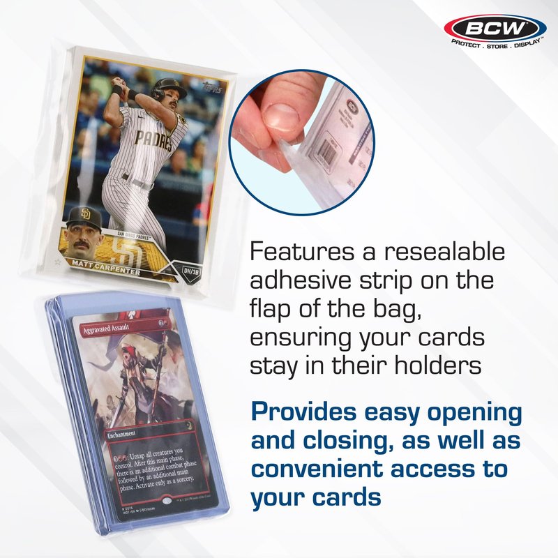 BCW Resealable Team Set Bags – 400 Count | Holds 35 Loose Cards or 5 Standard 35pt Toploaders | Fits Magnetics up to 108pt | Acid-Free Team Bags for Trading Cards & Shipping