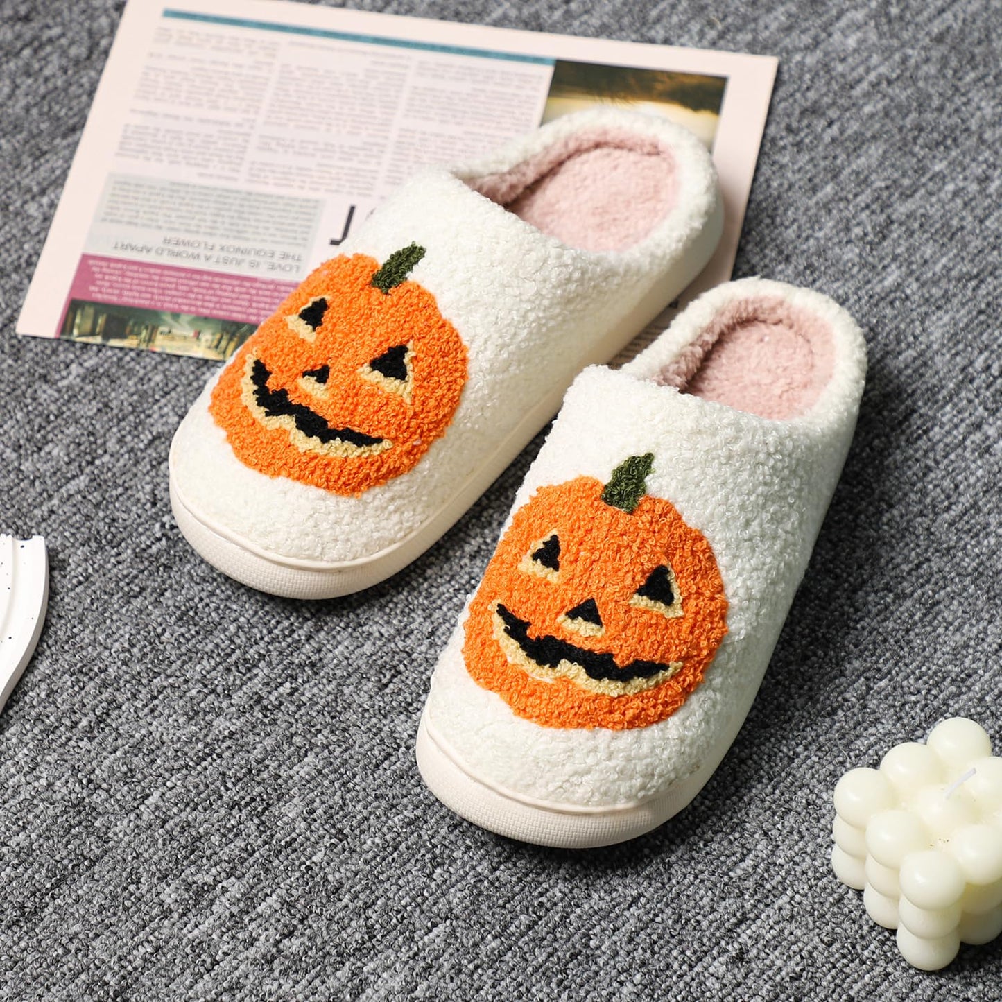Gaolinci Cute Pumpkin Slippers, Home Cotton Slippers for Women (US 8-9)