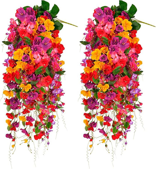 Artificial Flowers for Outdoors 3 Pack Fake Hanging Plants with Faux Hibiscus Flowers Summer Fall Decor UV Resistant Silk Leaves for Indoor Outdoor Front Door Porch Patio Planter Decor