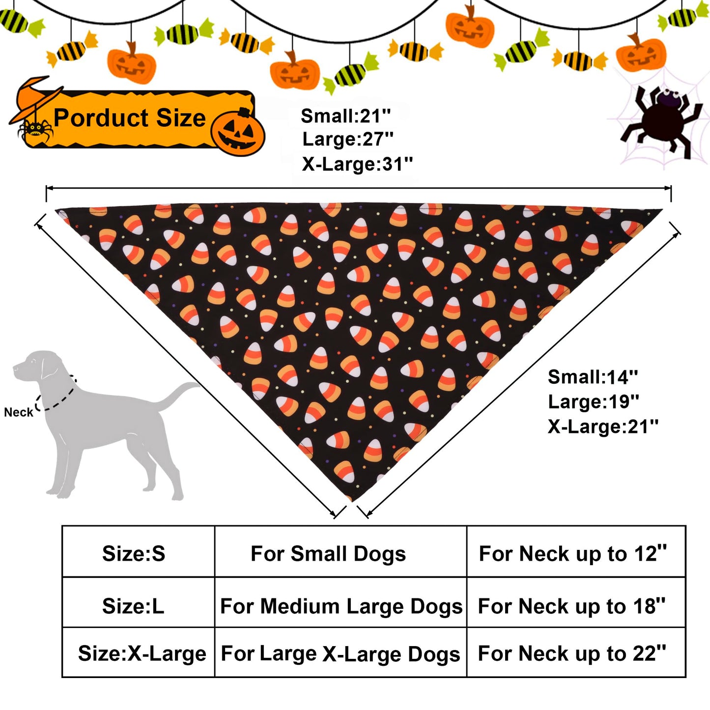 ADOGGYGO 4 Pack Halloween Dog Bandana, Pumpkin Ghost Dog Scarf Bib, Pet Halloween Bandanas Costume Accessories for Medium Large Dogs (Large)