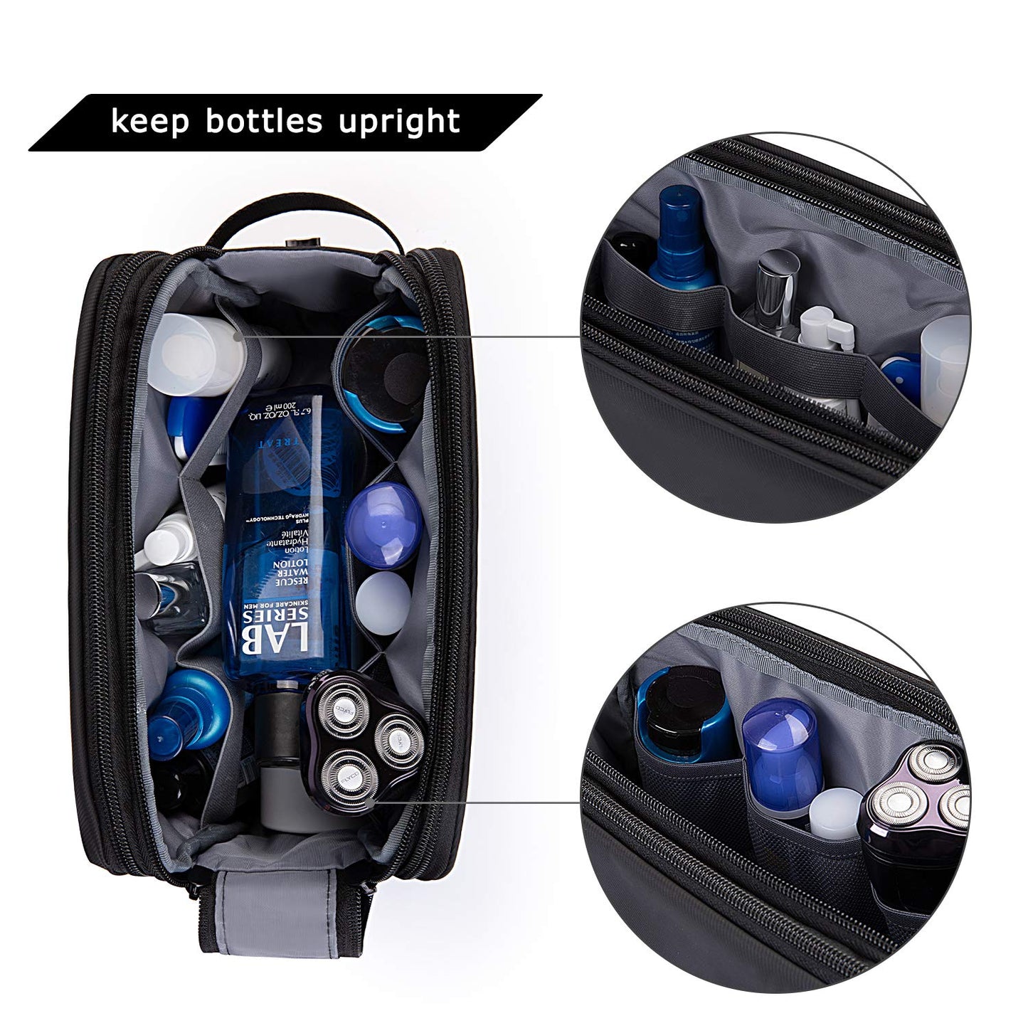 Toiletry Bag for Men, BAGSMART Travel Toiletry Organizer Dopp Kit Water-Resistant Shaving Bag for Toiletries Accessories, Black