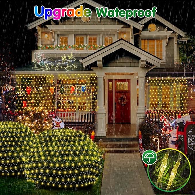 Hezbjiti Pack of 6 Battery Operated Christmas Lights Outdoor Total 600 LED 5FT x 3.3FT Waterproof Timed Memory Net Mesh Lights for Xmas Trees Bushes Garden Yard Lawn Patio Christmas Decor (Warm White)