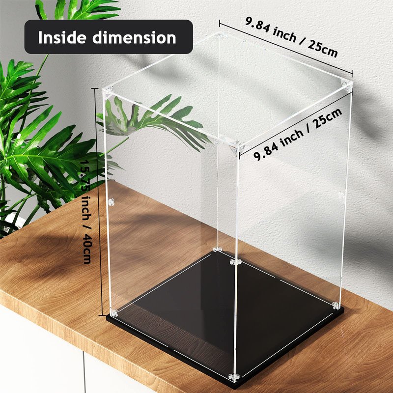 Clear Acrylic Display Case, Self-Assemble Showcase for Collectibles, Action Figures, Dolls- Alternative Glass Box for Commemorative Gifts (10x10x15.7inch, 25x25x40 cm)