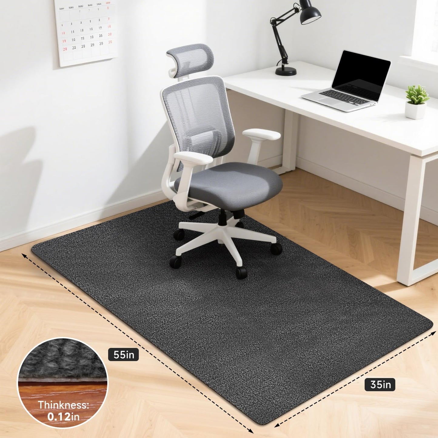 SHAREWIN Office Chair Mat for Hardwood Floor & Tiles, 55"*35" Desk Computer Floor Mats, Large Anti-Slip Hard Floor Protector for Rolling Chairs, Dark Gray