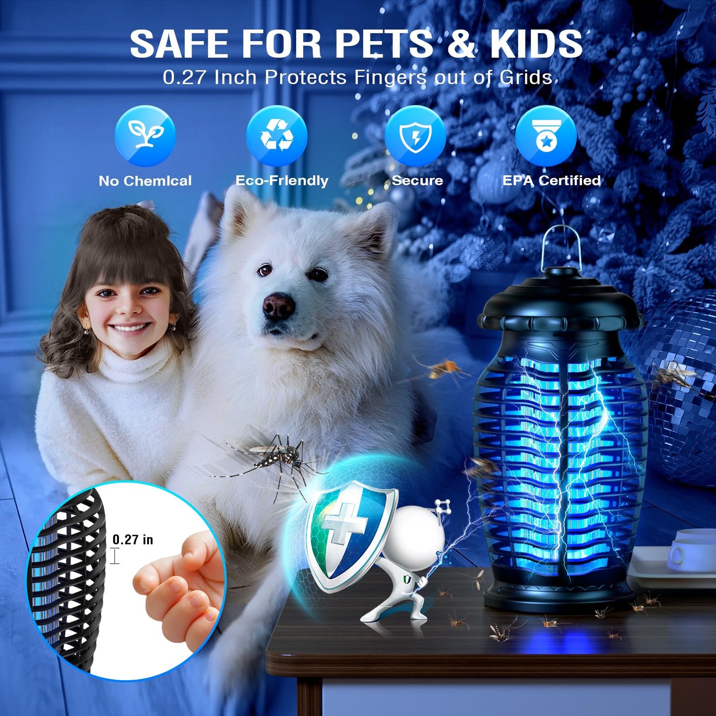 CACULE Bug Zapper Outdoor 4200V Electronic Mosquito Zapper Fly Traps Outdoor Mosquito Repellent Killer Inside/Outside for Home, Patio, Backyard, CA-Blue A1