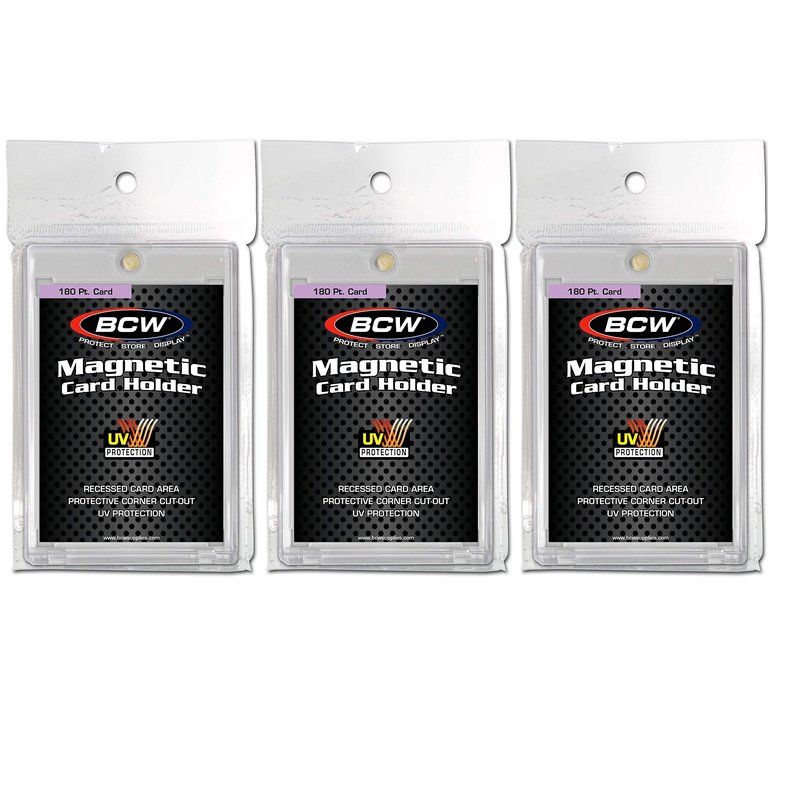 BCW Magnetic Card Holder -180 PT Thickness - 3 Pack | Protective Display Card Case with Secure Gold Magnet Closure | UV Protection, Quick Access Design for Sports, Gaming, and Collectible Cards