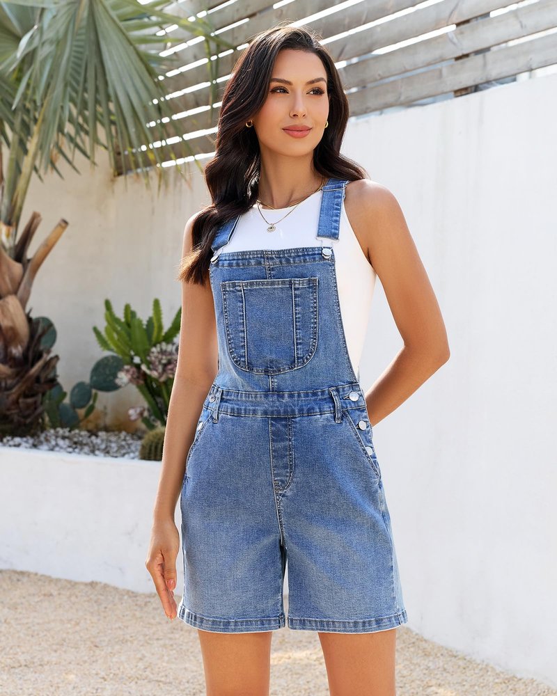 luvamia Denim Overalls for Women Loose Fit Baggy Jean Shorts Overall Bib Summer Casual Stretchy Adjustable Shortalls