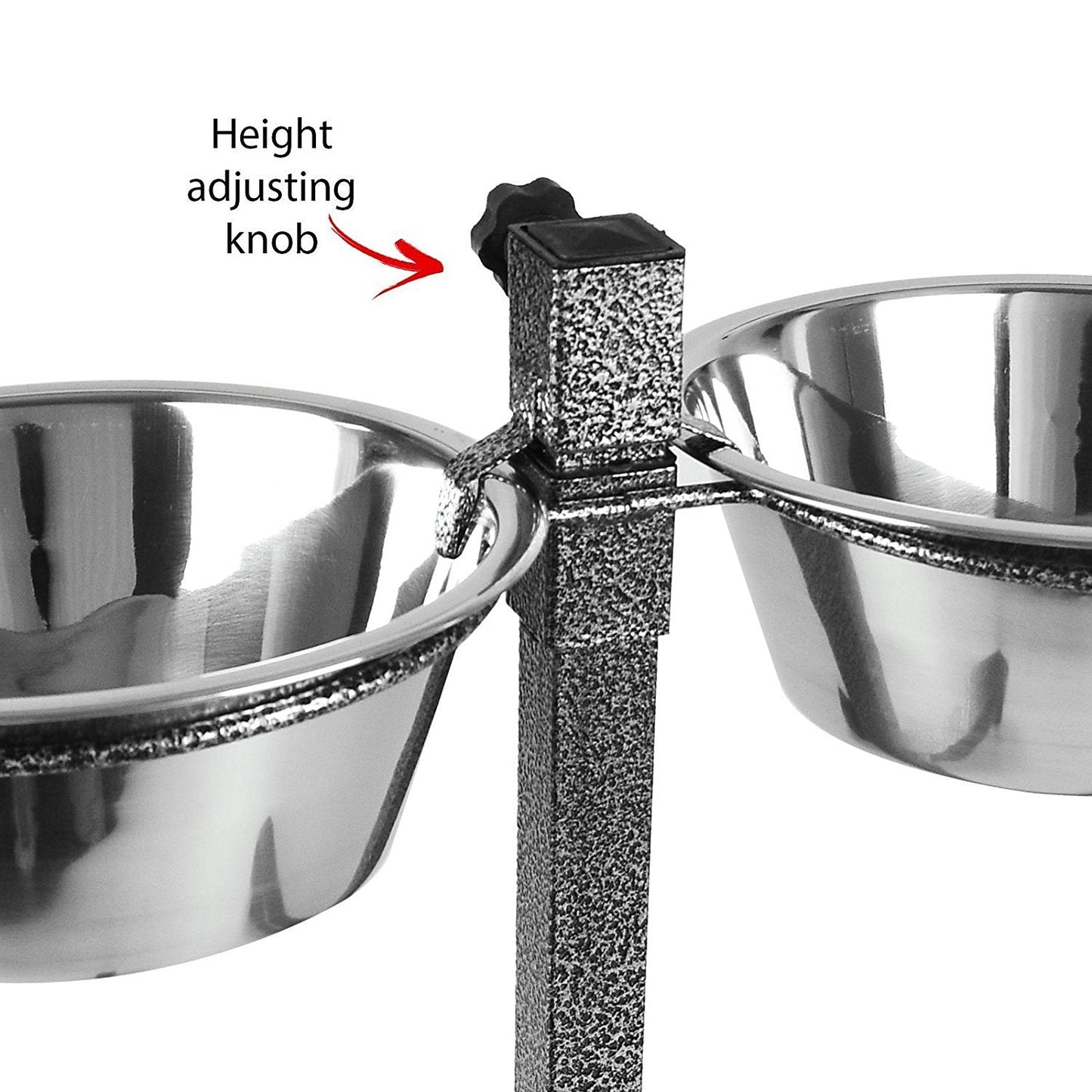 Dog Elevated Food Bowl Holder Set - Raised Cat Feeding Station Stand - Adjustable Height Pet Double Feeder - 2 Stainless Steel Water Bowls (Large)