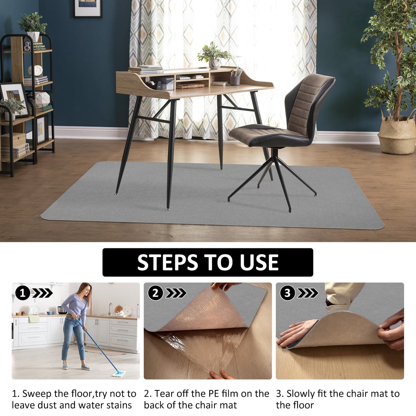 Office Chair Mat for Hardwood Floor & Tile Desk Mat for Rolling Chairs Protect Hardfloor Desk Area Rug for Workstations, Durable Chair Mat for Home and Office Use (Light Grey, 36X48 in)