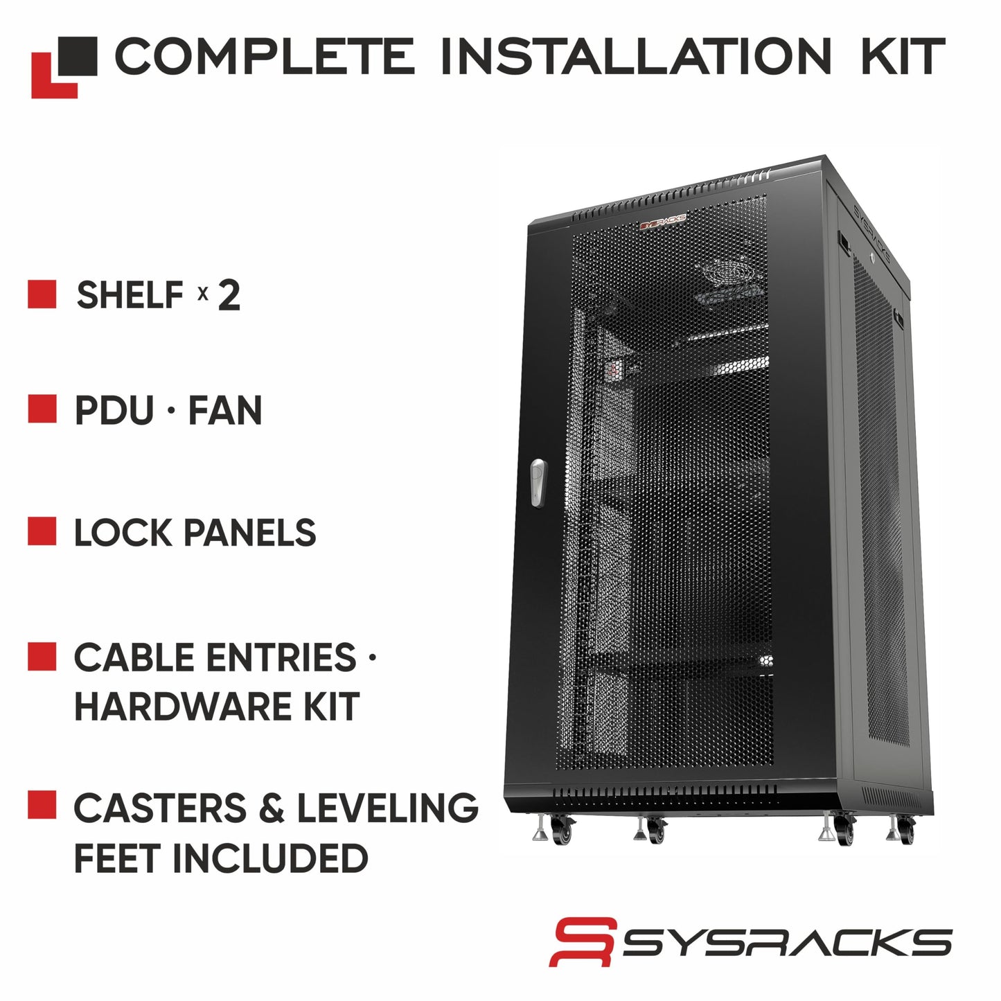Sysracks 22U Wall Mount Server Rack Cabinet, 19” Enclosed Network & IT Rack, 24” Deep, Locking Mesh Door