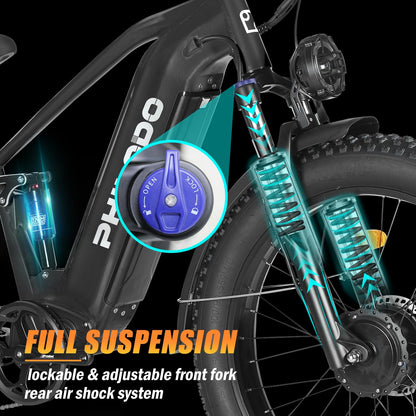 ADVENCO 5000W Peak Dual Motor E-Bike, 60V 32AH Long Range Electric Bike for Adults Dirt Bike, 26" Fat Tire Hunting Ebike for All Terrain, 45MPH Full Suspension Electric Bicycle