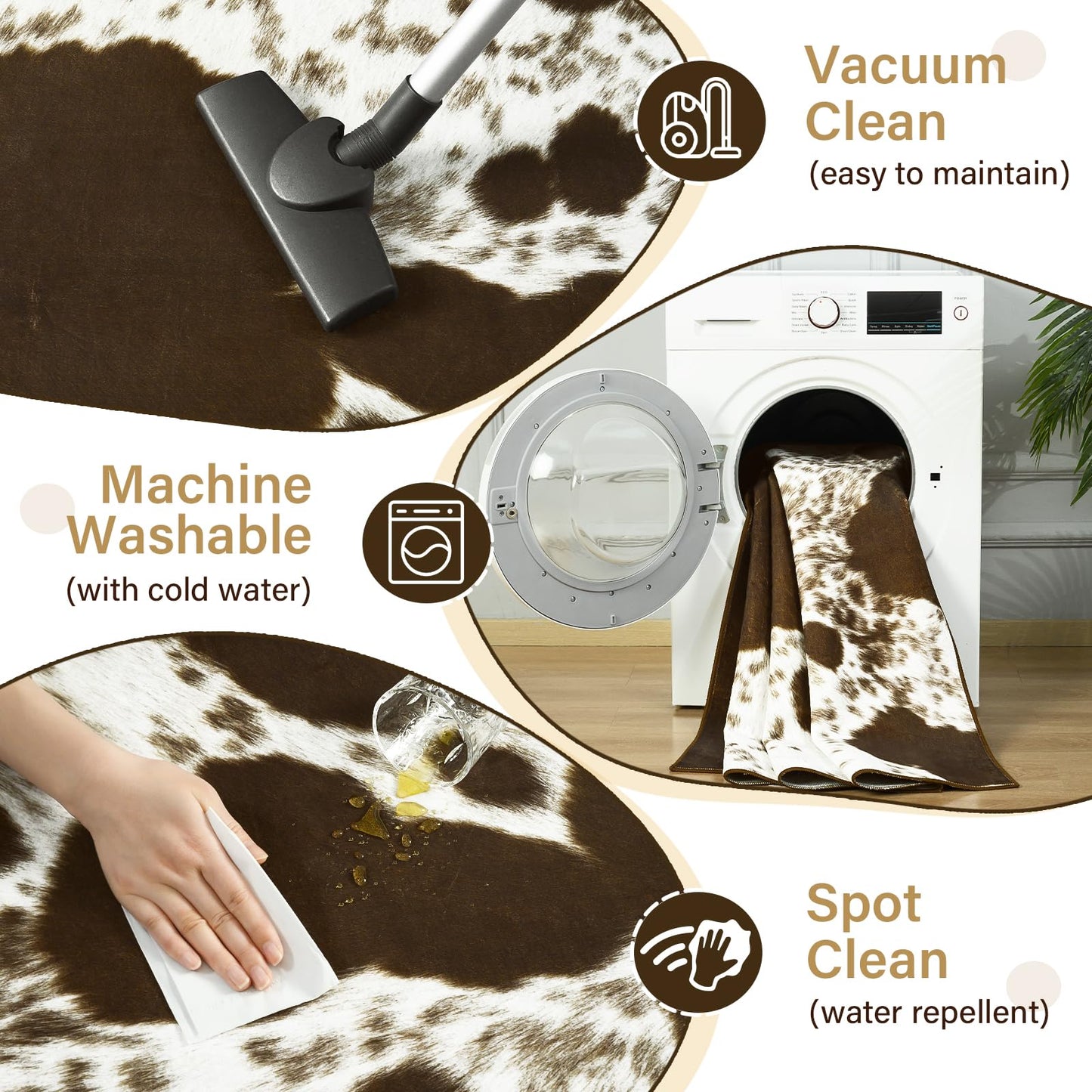 Amearea Faux Cowhide Rugs for Living Room, 4x6 Feet Machine Washable Cow Print Area Rug for Bedroom, Premium Western Home Decor Animal Print Non-Slip Throw Rug Carpet for Dining Room Kitchen Office