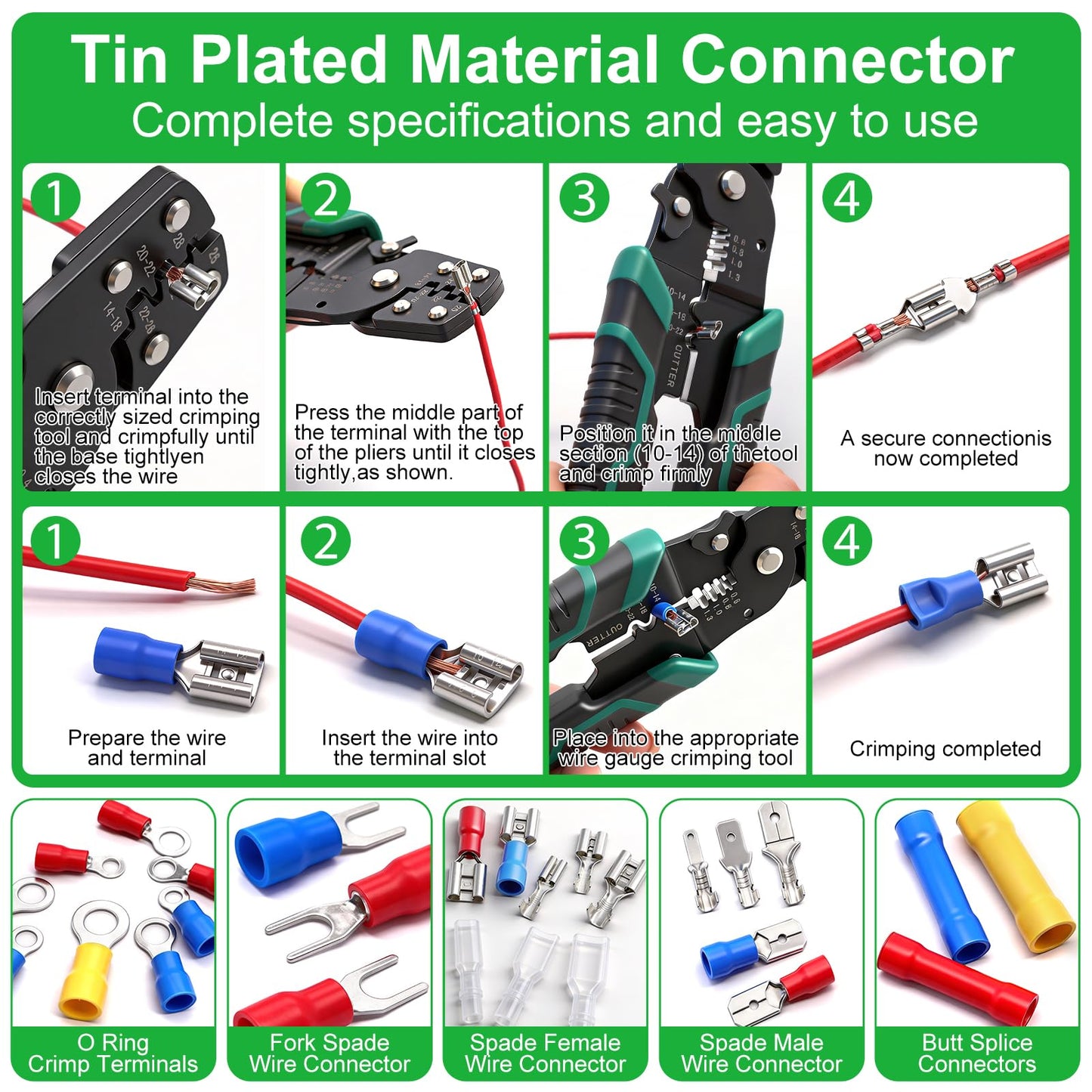 Twidec/1100pcs Wire Connectors Kit,Insulated Electrical Wire Terminals,Waterproof Crimp Connector kit Includes Spade Fork Ring Bullet Insulated Connectors Wire connectors and Wire Crimper Tool