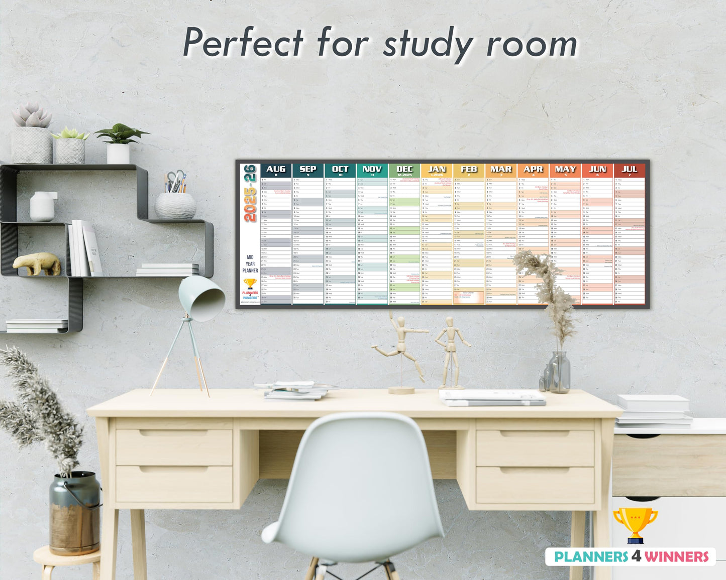 Academic Year Wall Planner 2025-2026 with Extra Wide Size (120 x 42 cm) | Mid Year 25/26 Wall-Planner Runs Aug ’25 to Jul ’26 | Excellent for office, home and school. | Non Laminated, ROLLED DELIVERY