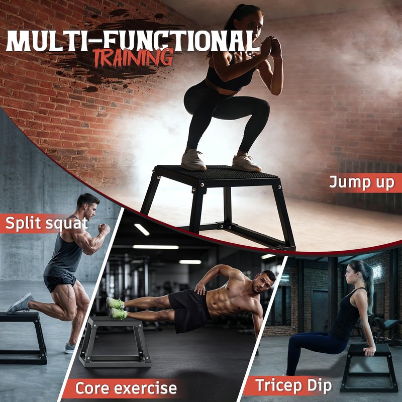 GanFindX Steel Plyometric Jump Box,12/13/18 Inch Heavy Duty Plyo Platform, Non-Slip Workout Step Box for Home Gym, Agility, Strength & Conditioning Training