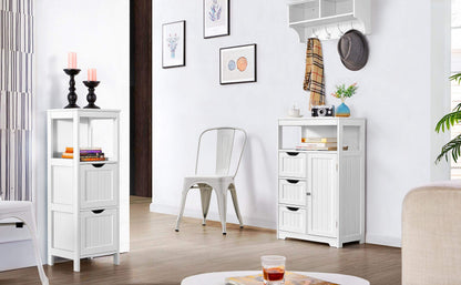 Yaheetech Bathroom Storage Units with Open Storage Shelf Free-standing Floor Cabinets Sideboard with 3 Drawers and 1 Door, Adjustable Shelf for Living Room Kitchen Entryway White
