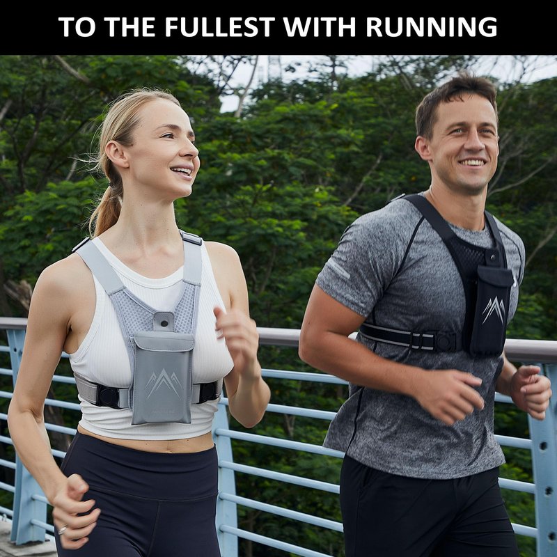 REVALI Running Vest for Men Women, USA Patent, Ultralight Reflective Running Vest Phone Holder Chest Pack for Hiking Cycling