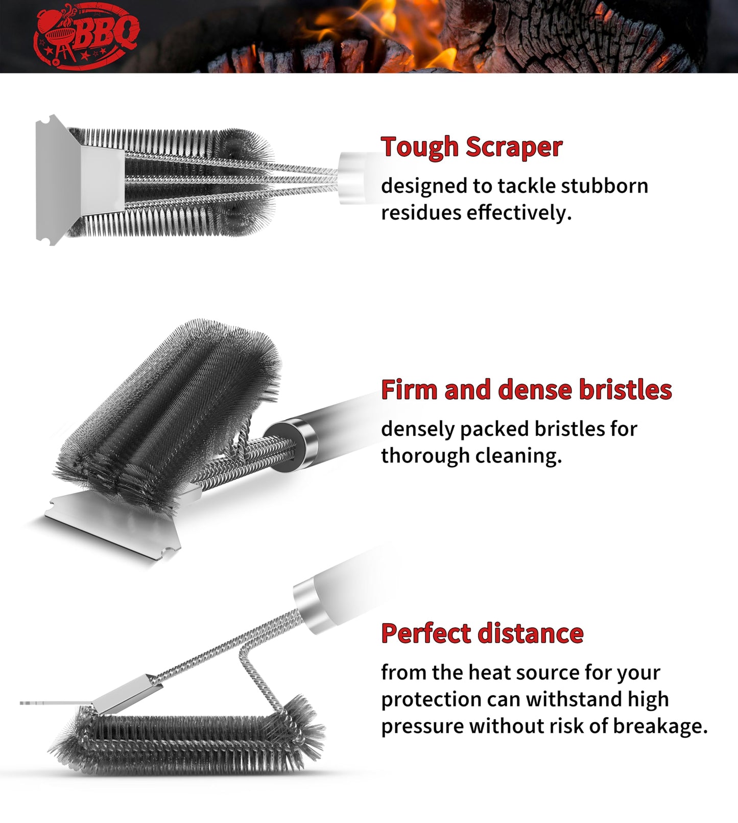 TNTOR Grill Brush, BBQ Cleaner Cleaning Brush with Stainless Steel Scraper, Bristles and Extra long Handle, BBQ Wire Brush for Charcoal Grill, Electric Grill, Gas Grill.