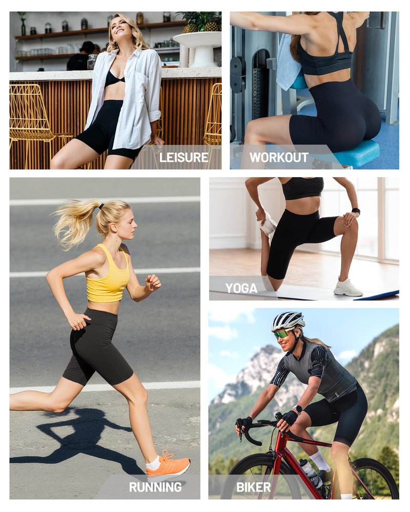 Runhit No Front Seam Biker Shorts for Women - 8'' High Waisted Workout Gym Yoga Running Spandex Compression Shorts Shorts with Tummy Control Black Small