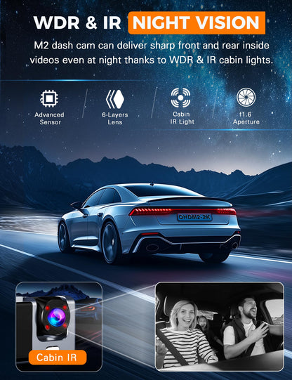 Galphi 3 Channel WiFi Dash Cam Front and Rear Inside with 64GB SD Card, 2.5K+1080P+1080P Car Dash Camera for Cars Front and Rear, Dashcam with G-Sensor, Loop Recording, 24H Parking Mode, Support 512GB