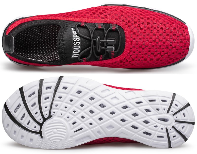 DOUSSPRT Men's Water Shoes Quick Drying Sports Aqua Shoes Redwhite Size 7