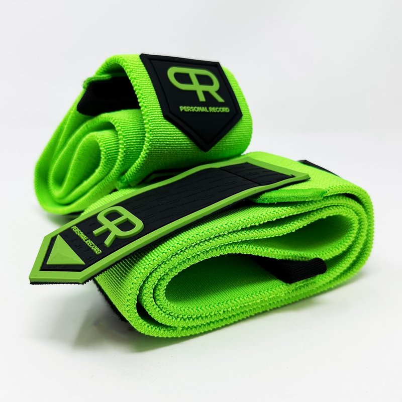 PR Personal Record Elbow Wraps for Weightlifting - Heavy Duty Construction, 25% More Elasticity, Reinforced Stitching, Extra Wide Fastener, Easy to Adjust, (Neon)
