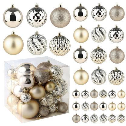 Christmas Balls Ornaments -36pcs Shatterproof Christmas Tree Decorations with Hanging Loop for Xmas Tree Wedding Holiday Party Home Decor,6 Styles in 3 Sizes(Champagne Gold)