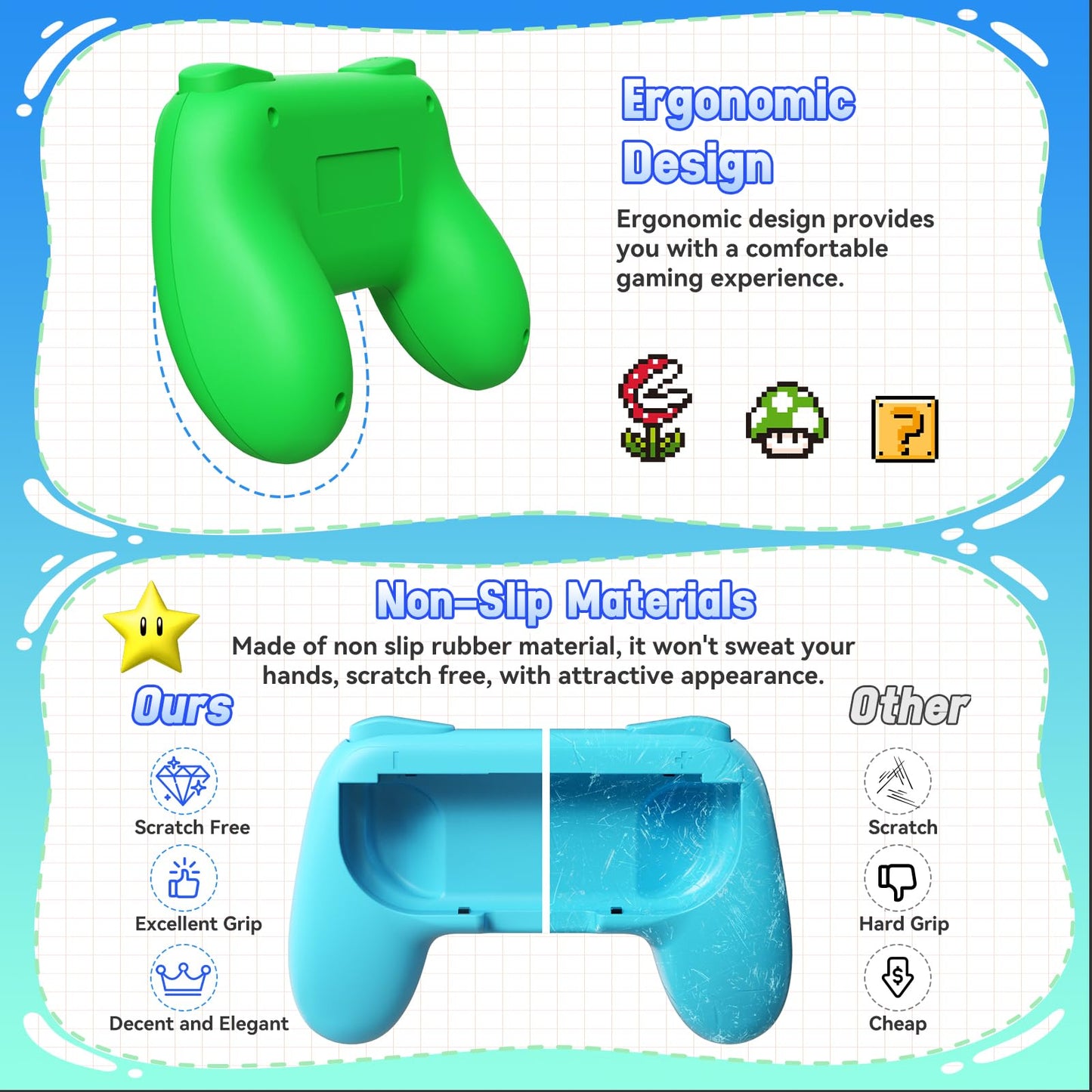 FASTSNAIL 4 Pack Grips Kit Compatible with Nintendo Switch for Joy Con, Wear-Resistant Grip Controller for Joy con & OLED Model with 12 Thumb Grip