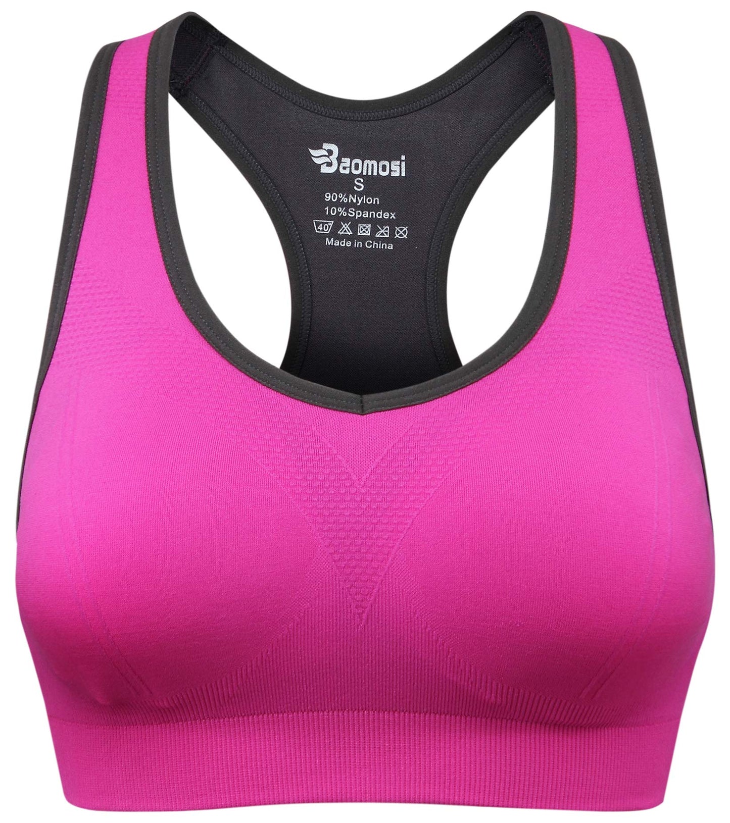 BAOMOSI Women's Seamless Racerback Sports Bra High Impact Support Yoga Gym Workout Fitness Rose Red L