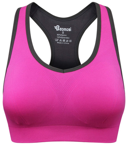 BAOMOSI Women's Seamless Racerback Sports Bra High Impact Support Yoga Gym Workout Fitness Rose Red L