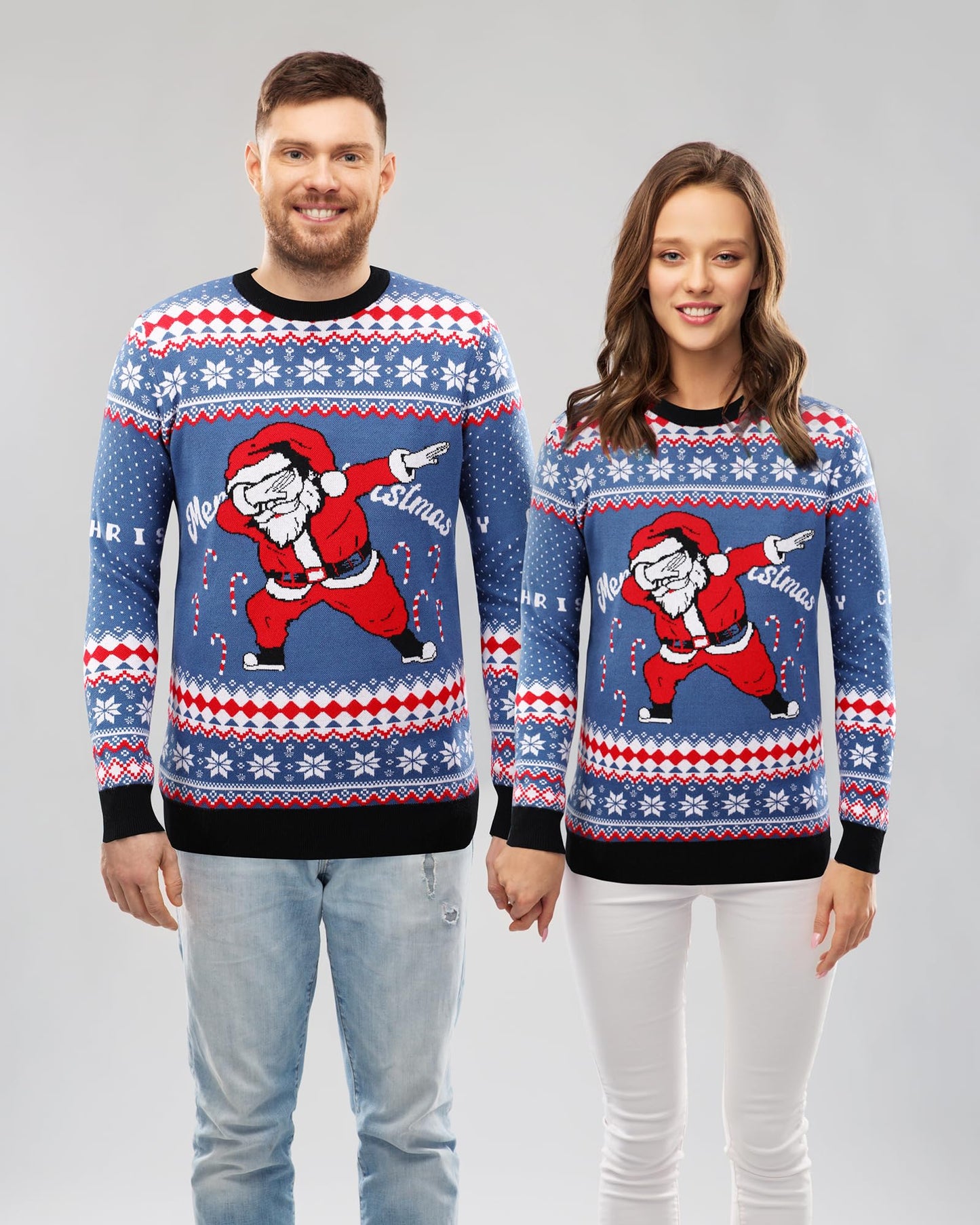 Runhit Ugly Christmas Sweater for Men Women Knitted Long Sleeve Ugly Christmas Sweater Funny Santa Pullover for Holiday M