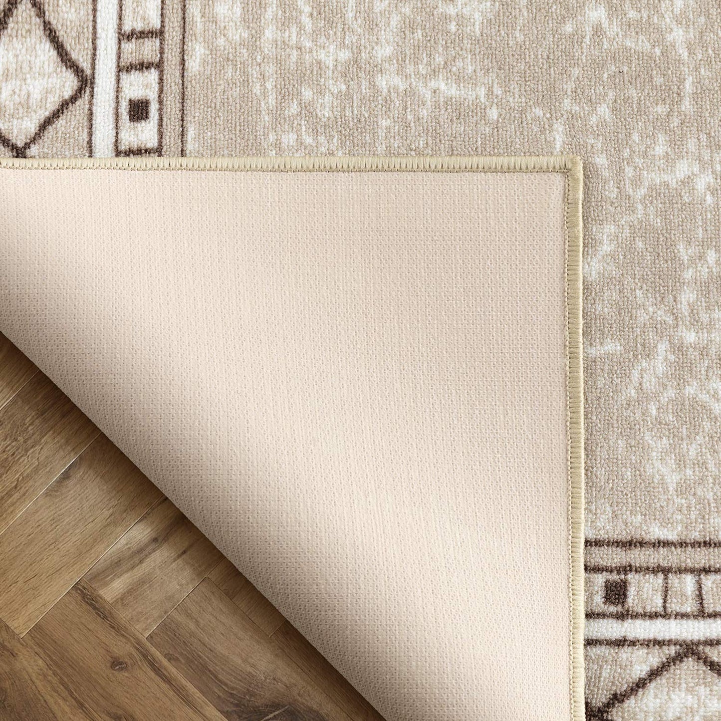Antep Rugs Alfombras Modern Bordered 8x10 Non-Skid (Non-Slip) Low Profile Pile Rubber Backing Indoor Area Rugs (Beige, 7'10" x 10')