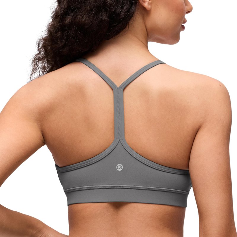 CRZ YOGA Butterluxe Y Back Sports Bras for Women - Padded Racerback Low Impact Spaghetti Thin Strap Workout Yoga Top Ash Grey Small