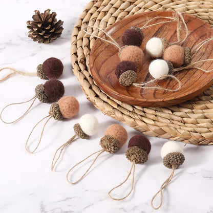 Boao 18 Pcs Felt Acorn Ornaments Fall Thanksgiving Wool Pom Acorn Ball Decor Hanging Pine Cone Garland with 32.8 ft Rope for Christmas Tree Woodland Farmhouse Mantel Wall Decor